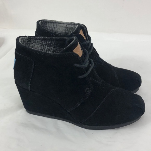 Toms Shoes - Toms Black Suede Desert Wedge Booties Womens